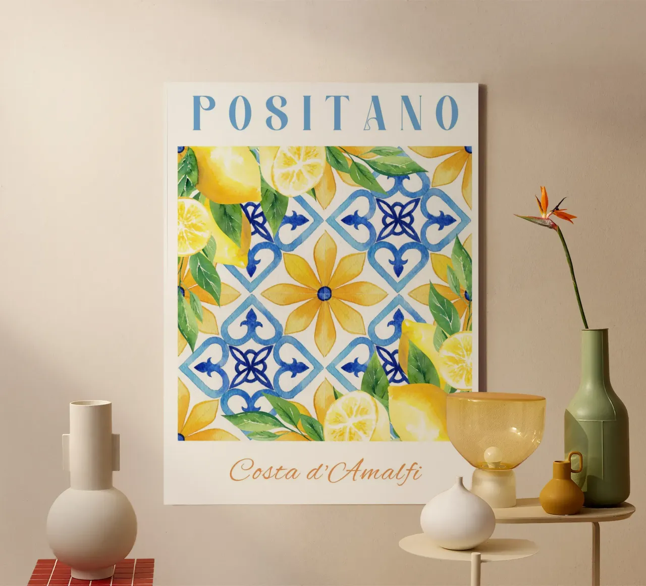 Lemon Positano Print, Amalfi Coast tela con Cornice a cassetta da Bella Studio