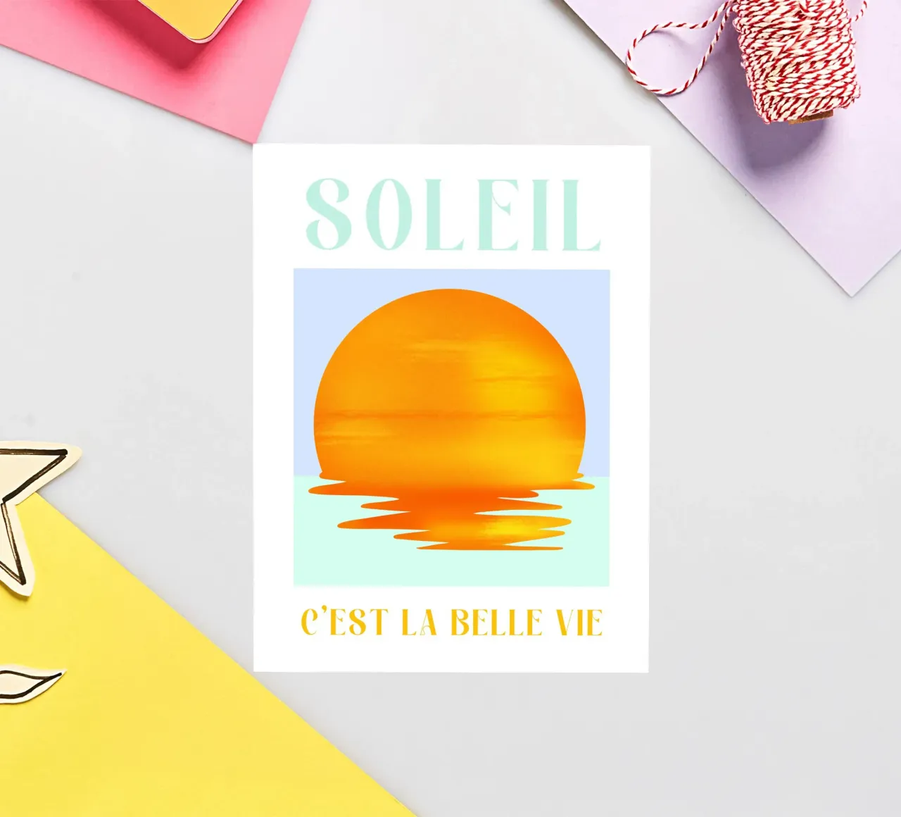 Soleil Print, France Travel Print, Colourful Summer Poster sticker by Bella Studio