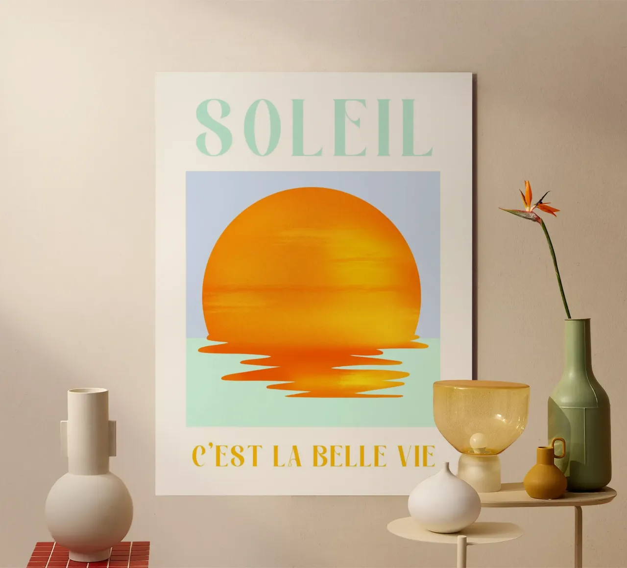 Soleil Print, France Travel Print, Colourful Summer Poster alluminio dibond da Bella Studio