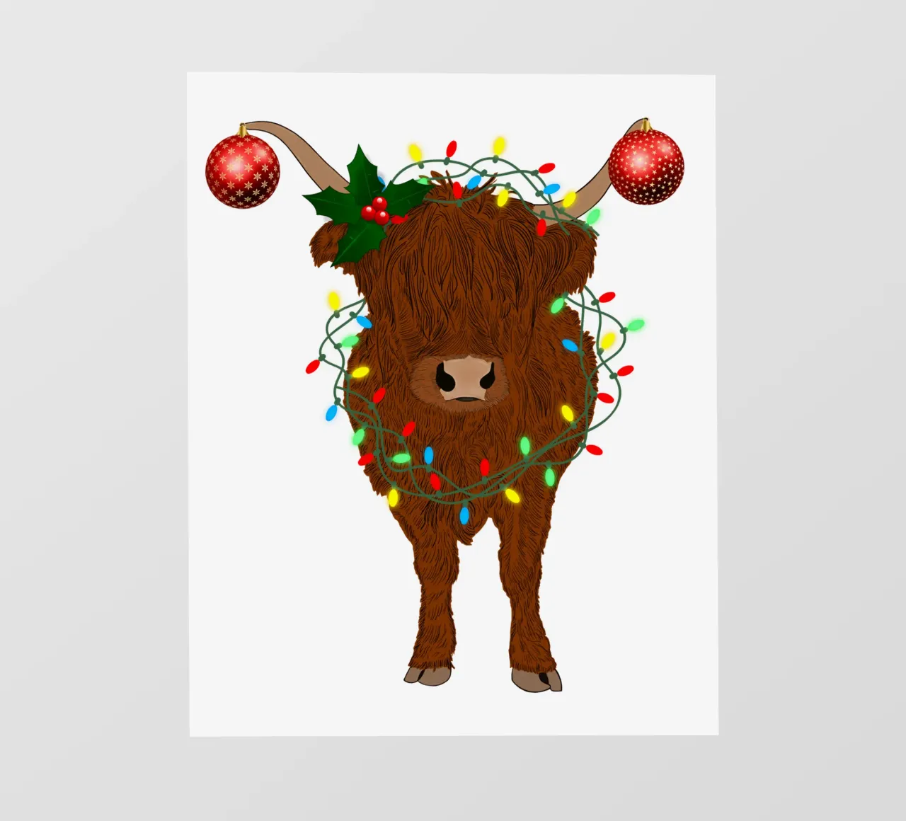 LUCI NATALIZIE AGGROVIGLIATE SU HIGHLAND COW pellicola backlit da ARTOMATIC