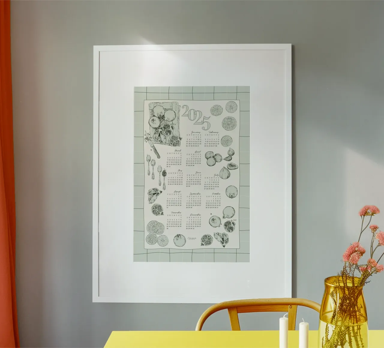 2025 calendar with culinary motifs in pale green tones hahnemühle by Art by Susana Miranda ilustración