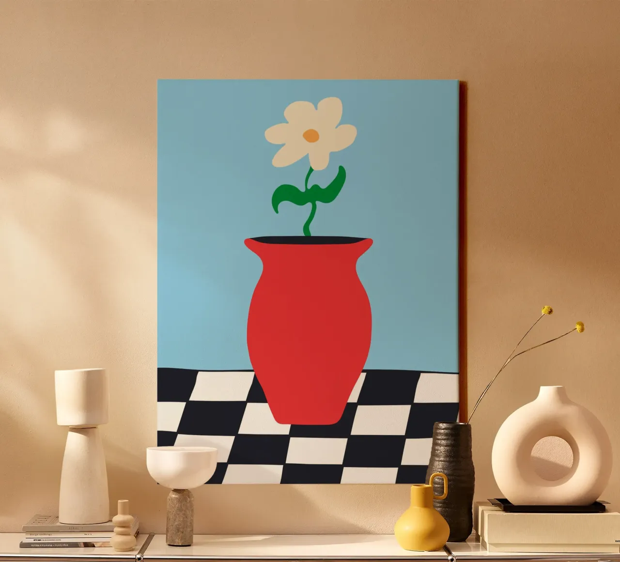 Flowerpot on Checkers tela con Cornice a cassetta da Bytenar