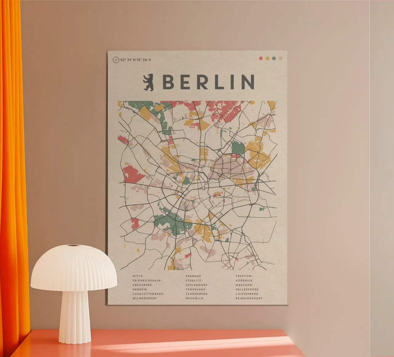 Berlino colorata poster con telaio in legno da MOOODZART