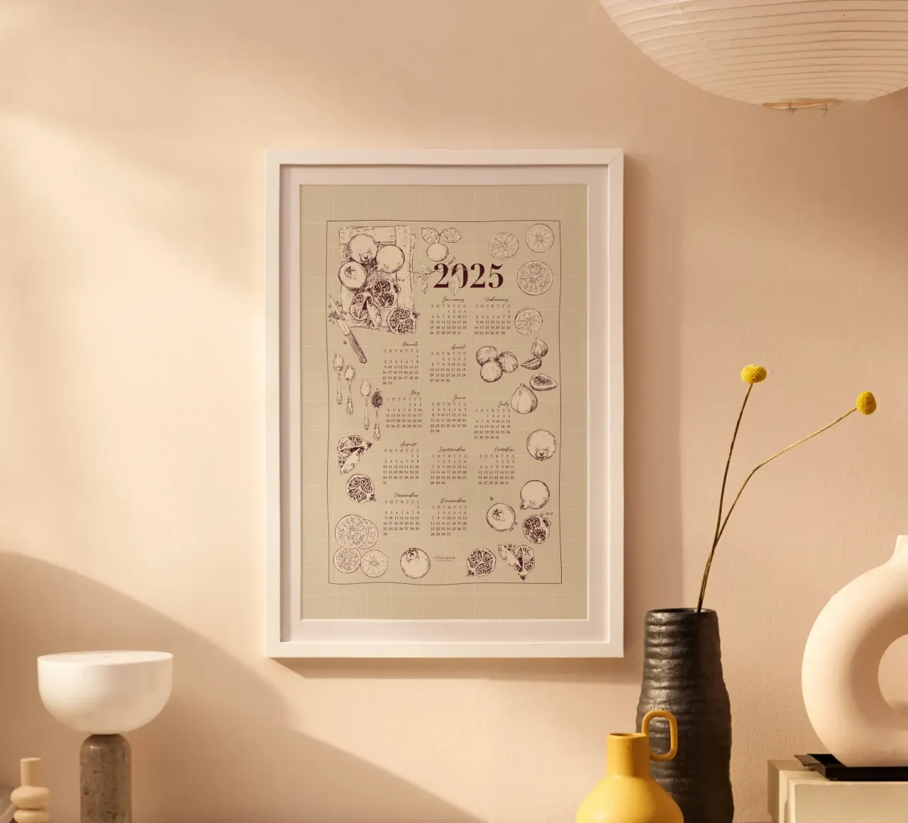 2025 calendar with culinary motifs in beige and garnet tones hahnemühle by Art by Susana Miranda ilustración