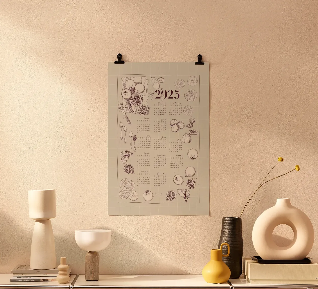 2025 calendar with culinary motifs in beige and garnet tones hahnemühle by Art by Susana Miranda ilustración