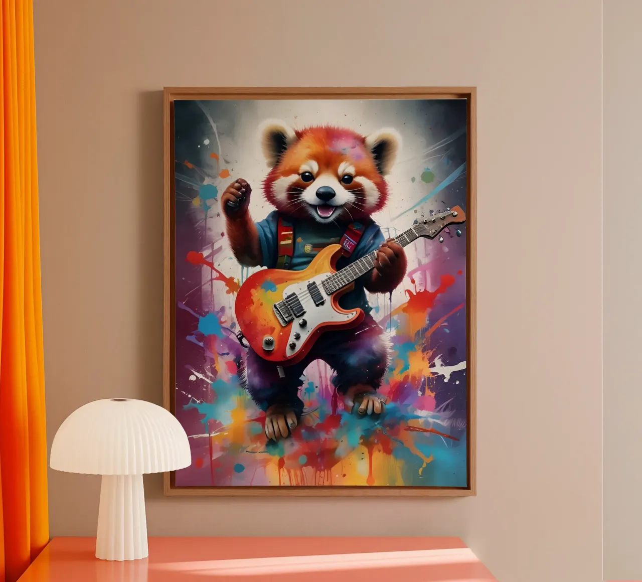 Il panda rosso suona la chitarra tela con Cornice a cassetta da MakArena