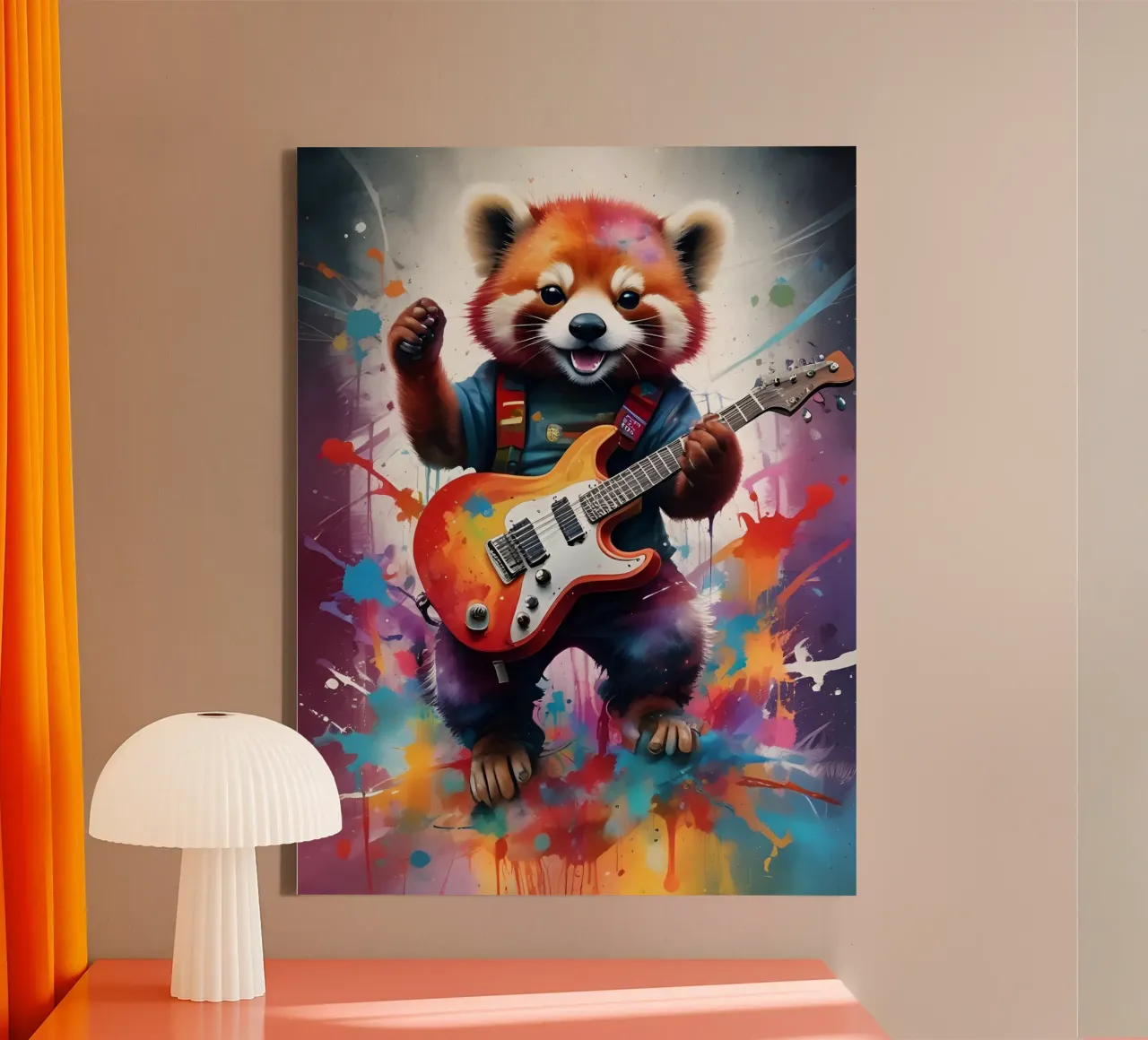 Il panda rosso suona la chitarra tela con Cornice a cassetta da MakArena