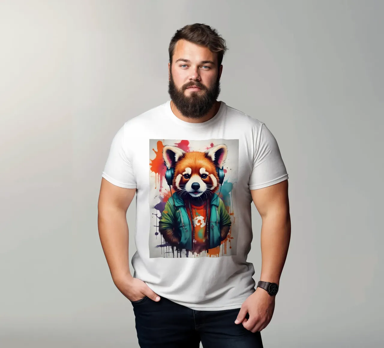 Panda rosso in cuffia t-shirt da MakArena