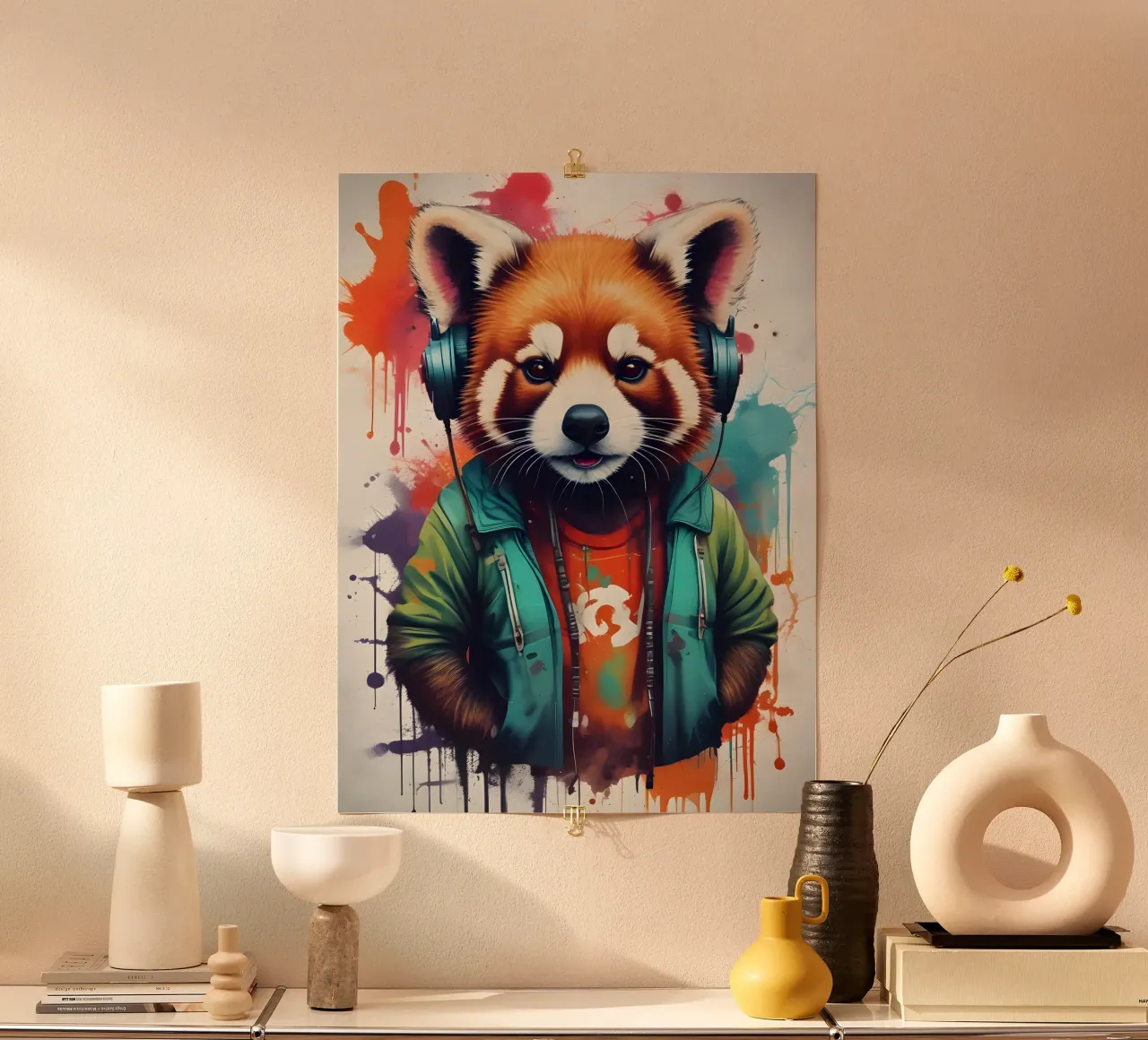 Panda rosso in cuffia carta hahnemühle da MakArena