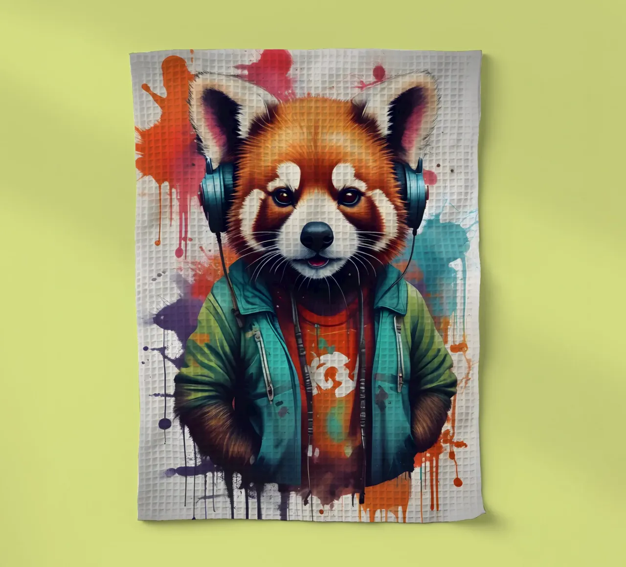 Panda rosso in cuffia canovaccio da cucina da MakArena
