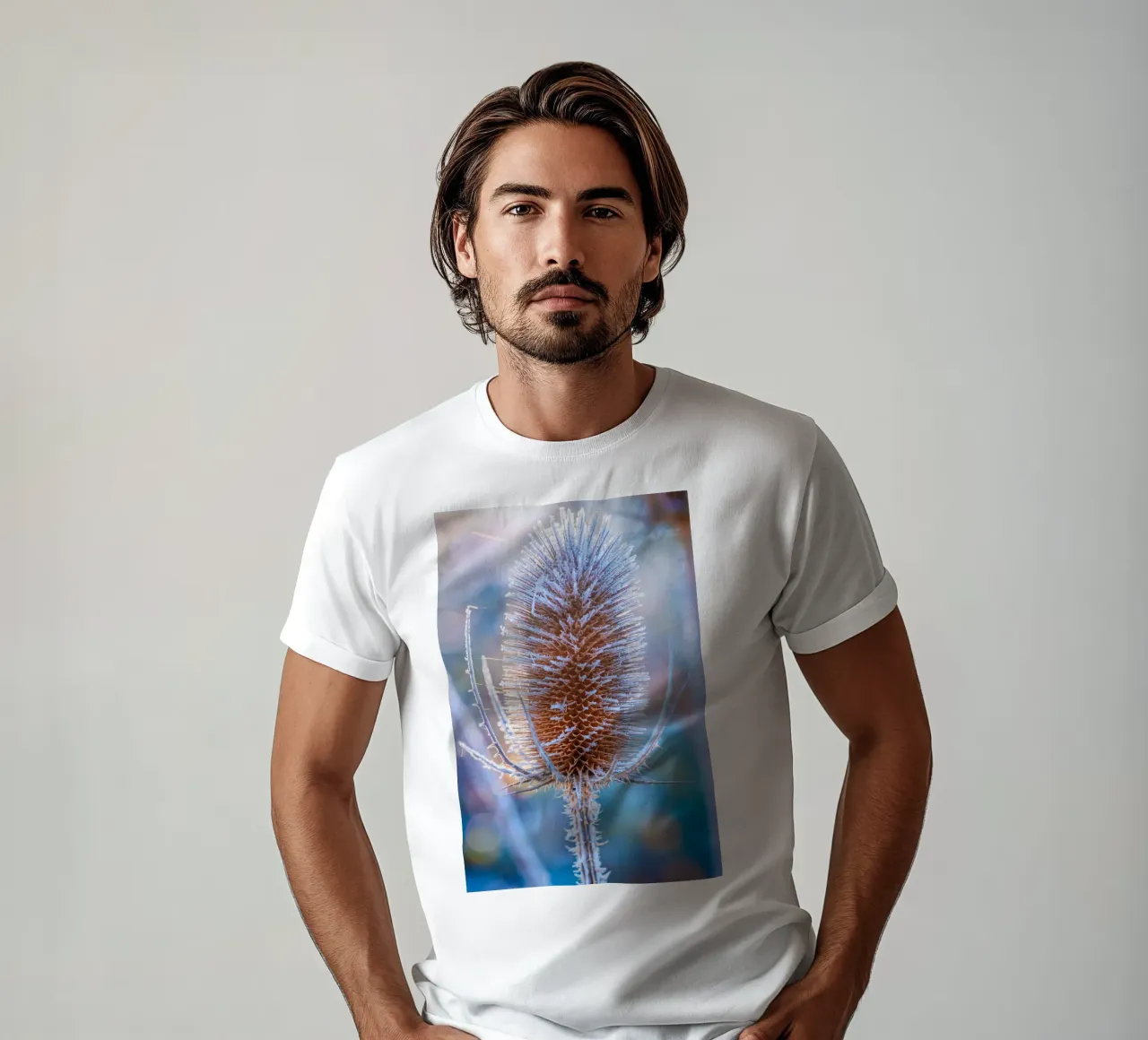 Wild teasel covered with frost in winter t-shirt by Marcus Beckert | Fotografie