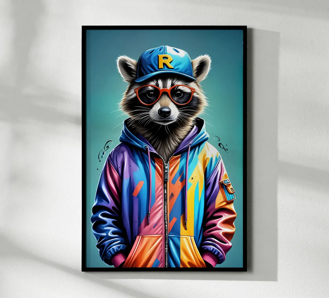 Raton laveur en tenue de sport poster avec cadre en bois de MakArena