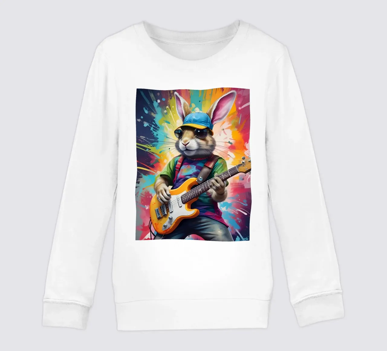 Rabbit play guitar kids sweatshirt by MakArena