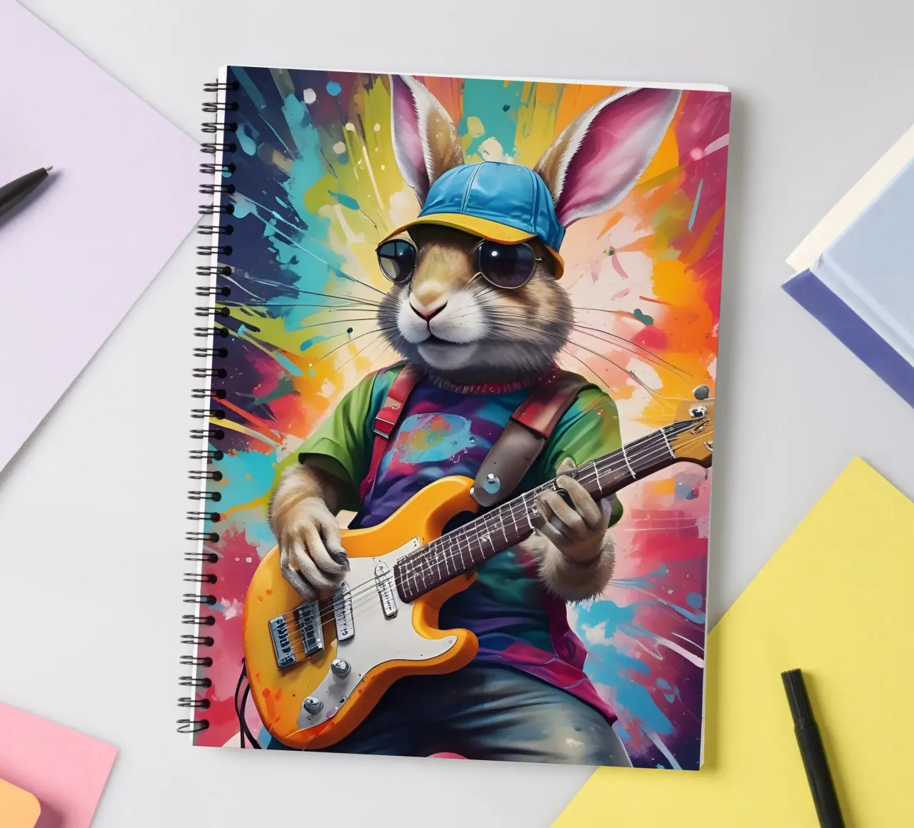Rabbit play guitar spiral notebook by MakArena