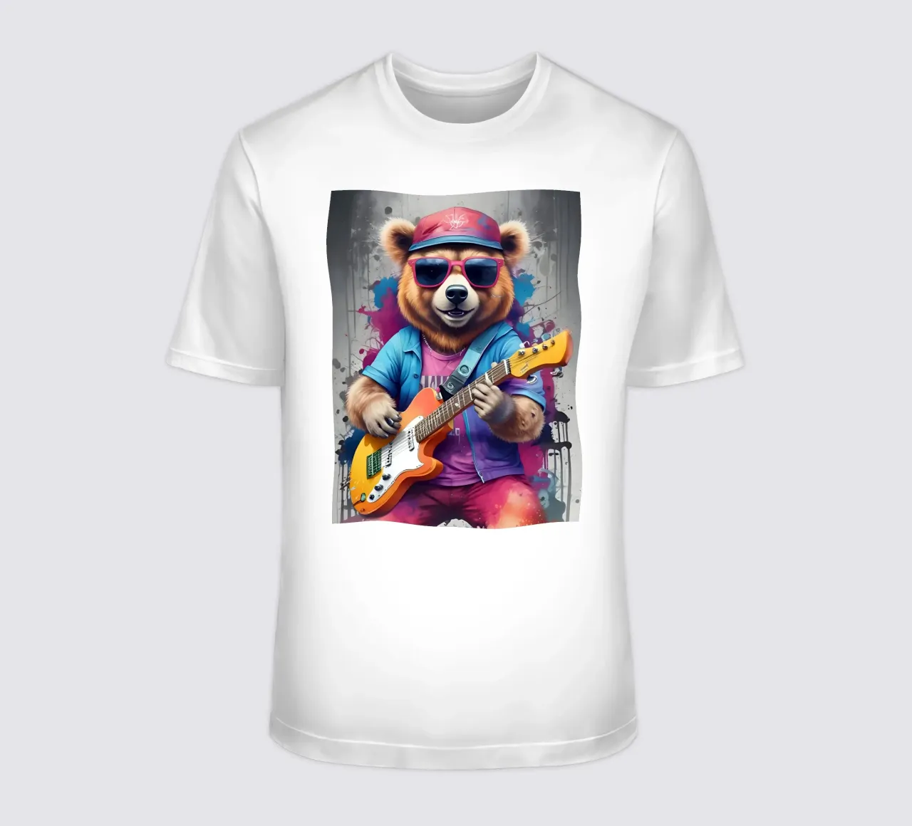 Pink bear play guitar t-shirt by MakArena