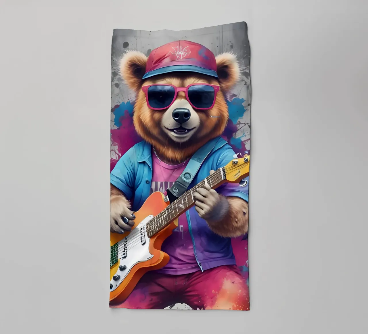L'orso rosa suona la chitarra asciugamano da bagno da MakArena