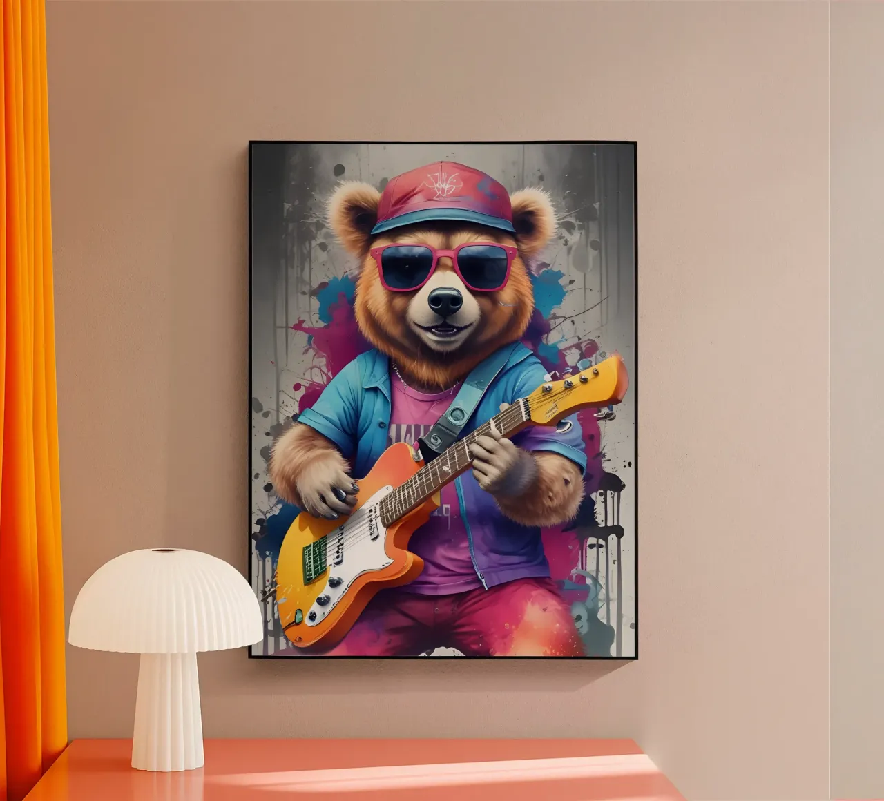 Rosa Bär spielt Gitarre Acryl-Glas von MakArena