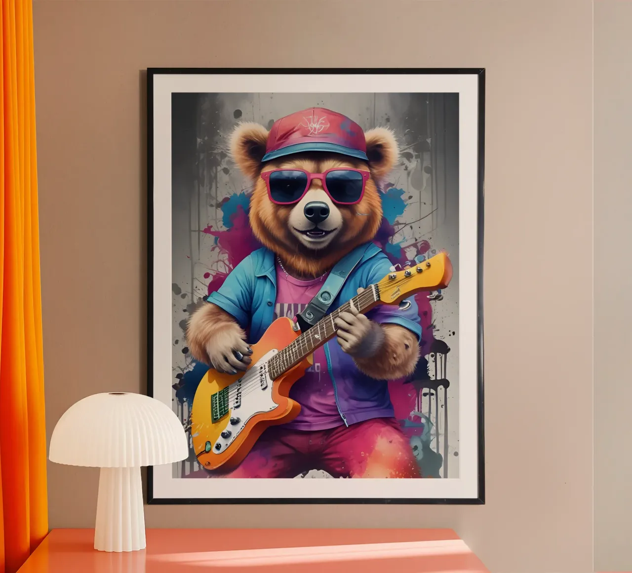 L'orso rosa suona la chitarra carta hahnemühle da MakArena