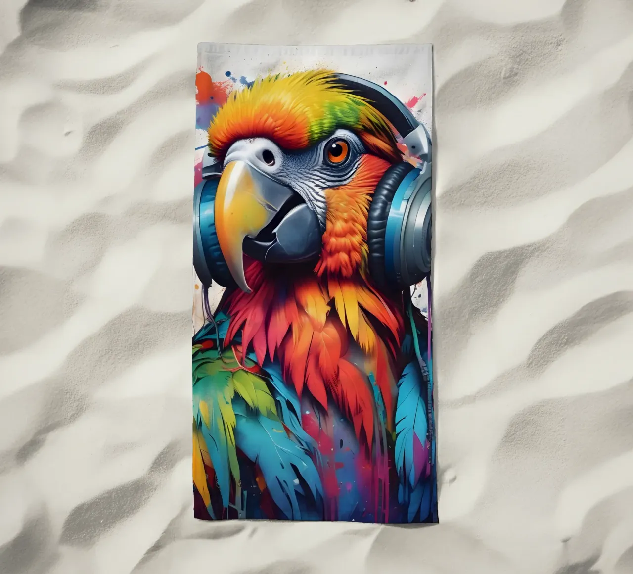 Pappagallo in cuffia telo mare da MakArena