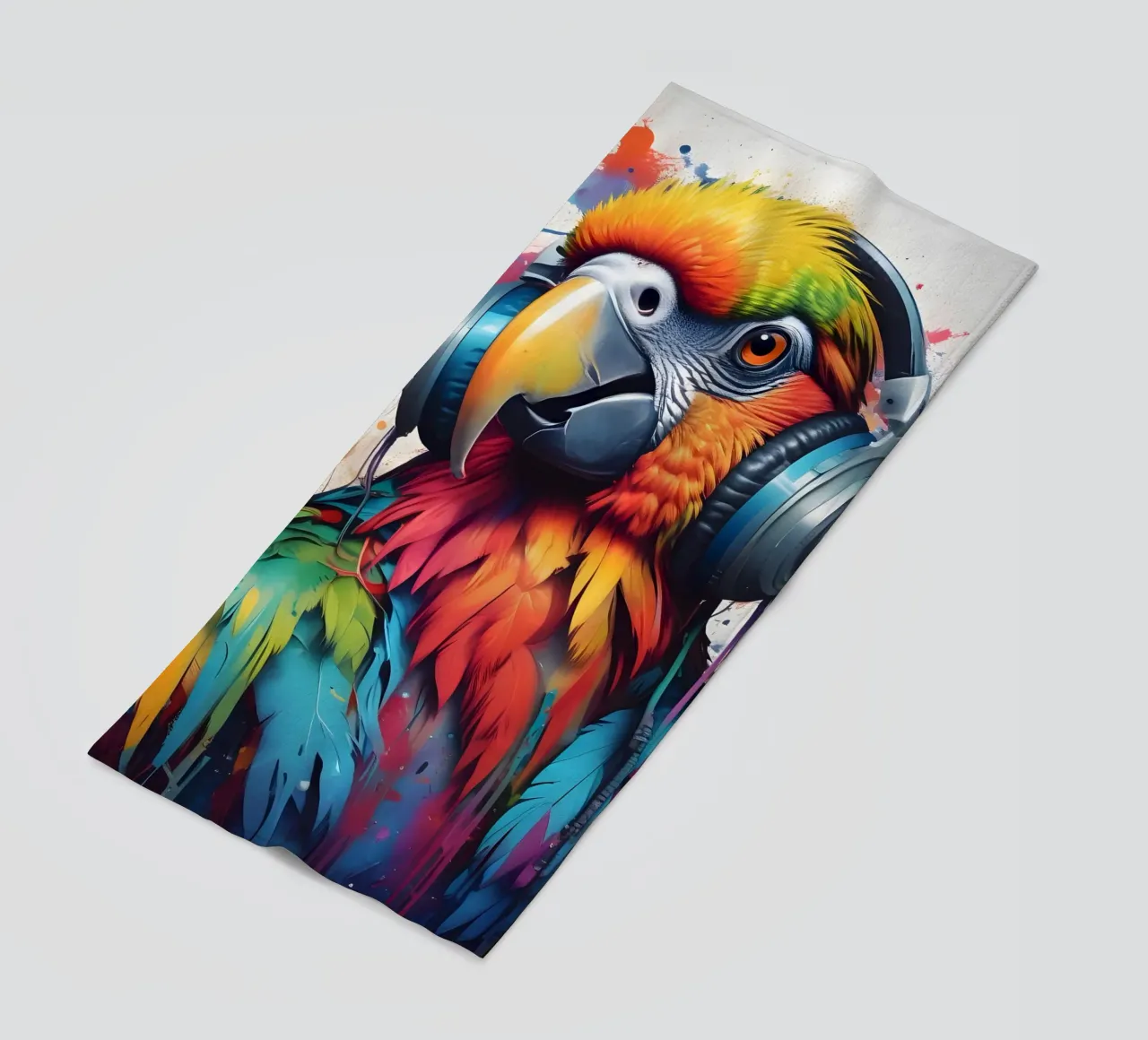 Pappagallo in cuffia telo mare da MakArena