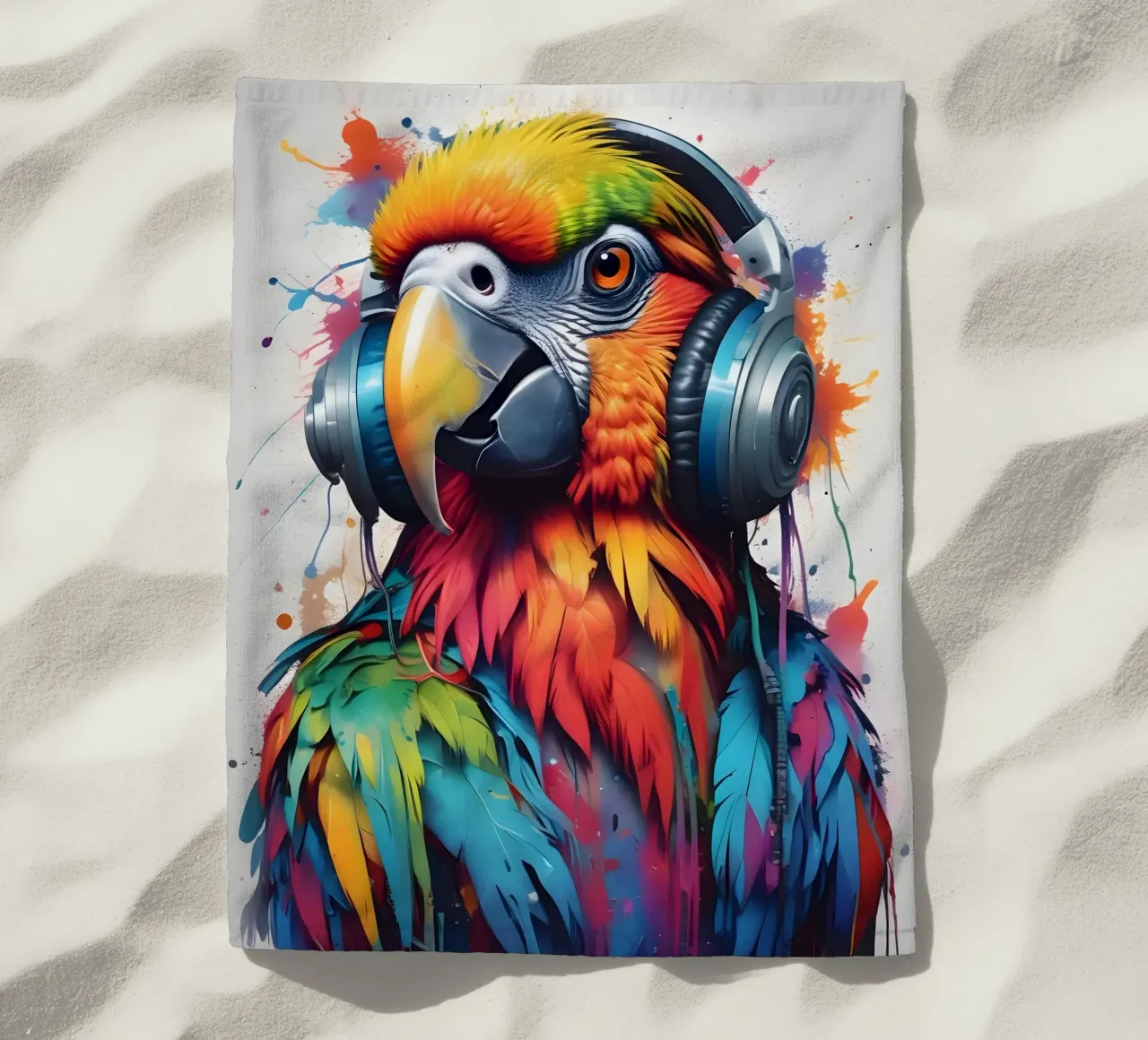 Pappagallo in cuffia telo mare da MakArena