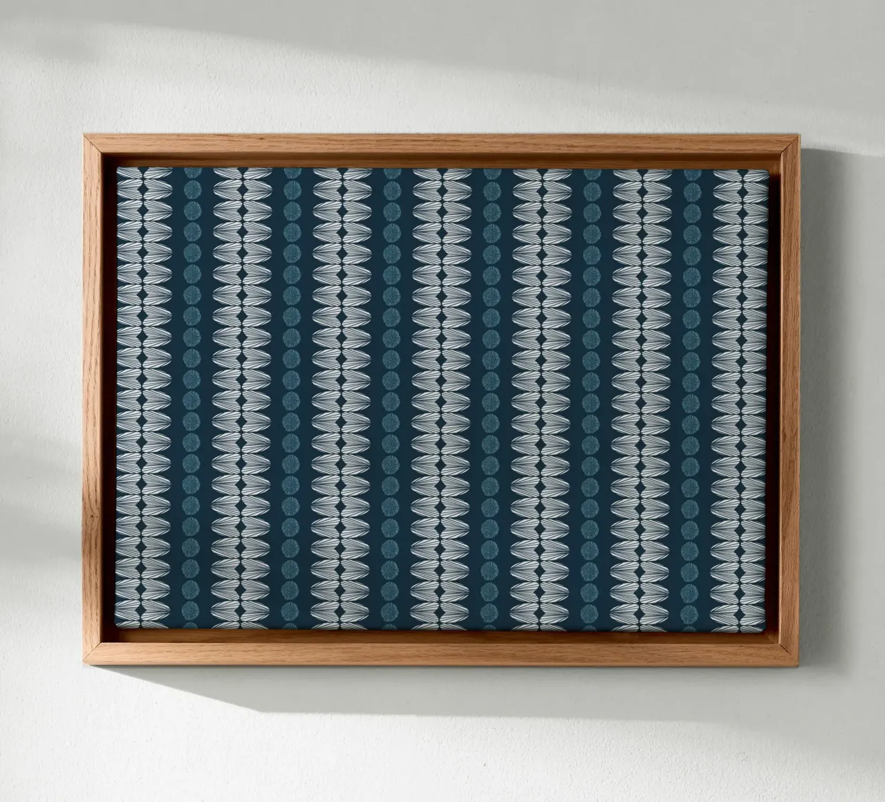Botanisch abstract, petrol, lichtblauw, wit, Scandinavisch canvas met Baklijst van LAPIS-Design