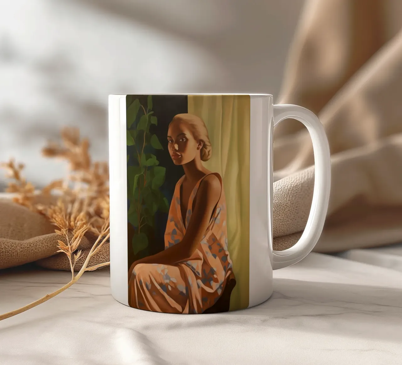 Giovane donna al mattino tazza in ceramica da Carinaprint