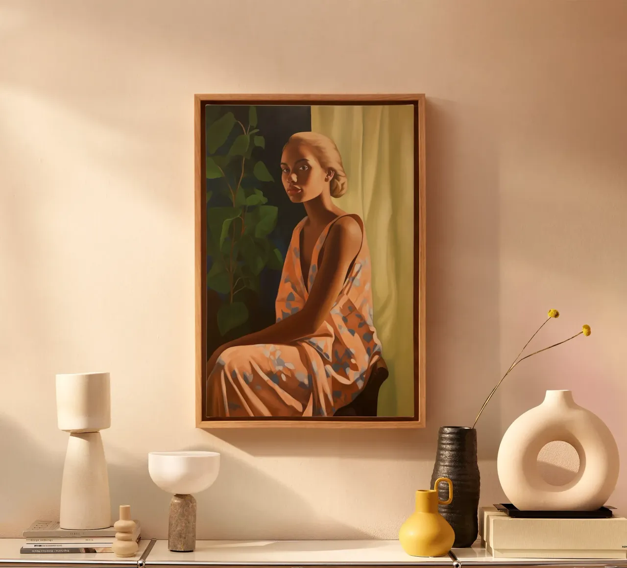 Jonge vrouw in de ochtend canvas met Baklijst van Carinaprint