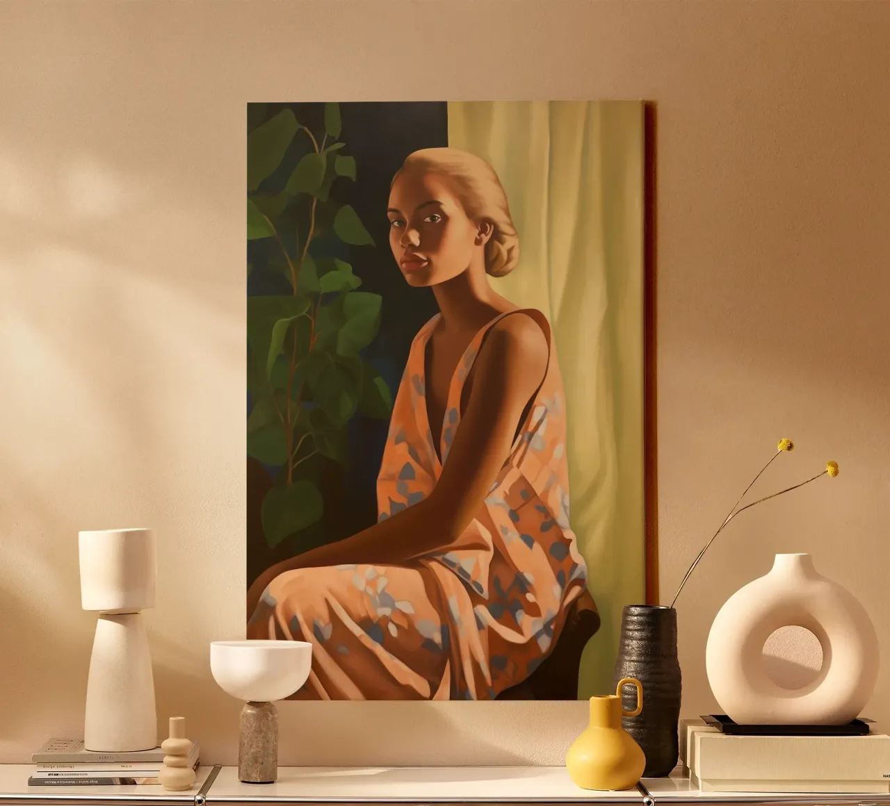 Jonge vrouw in de ochtend canvas met Baklijst van Carinaprint