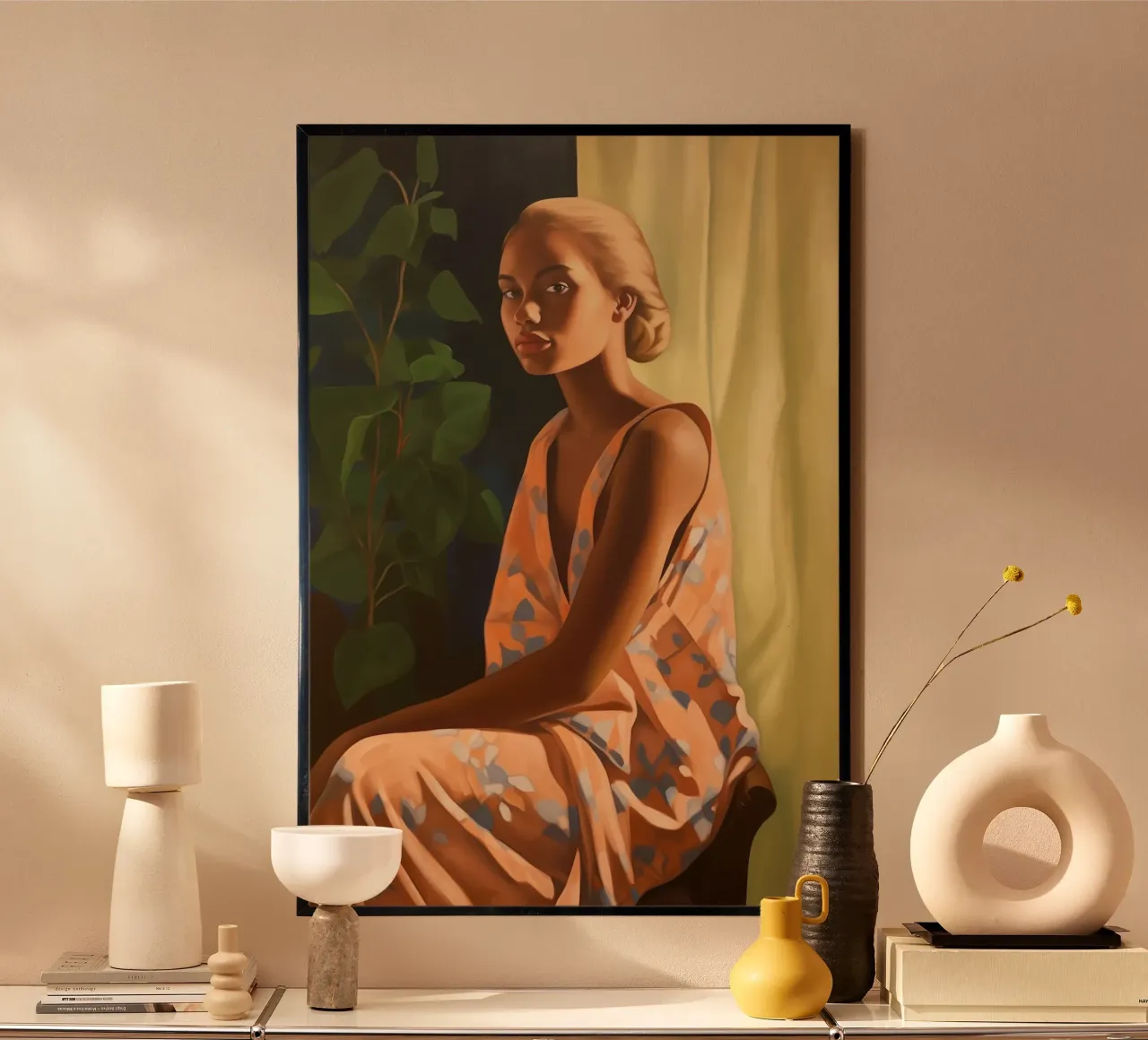 Giovane donna al mattino poster con telaio in legno da Carinaprint