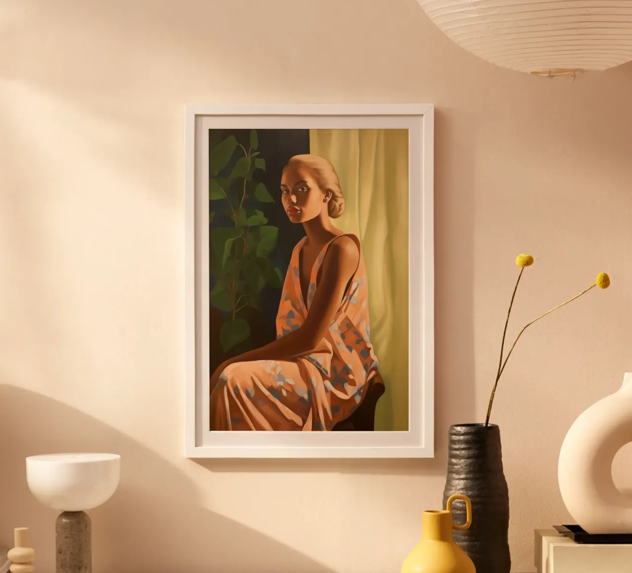 Giovane donna al mattino poster con telaio in legno da Carinaprint
