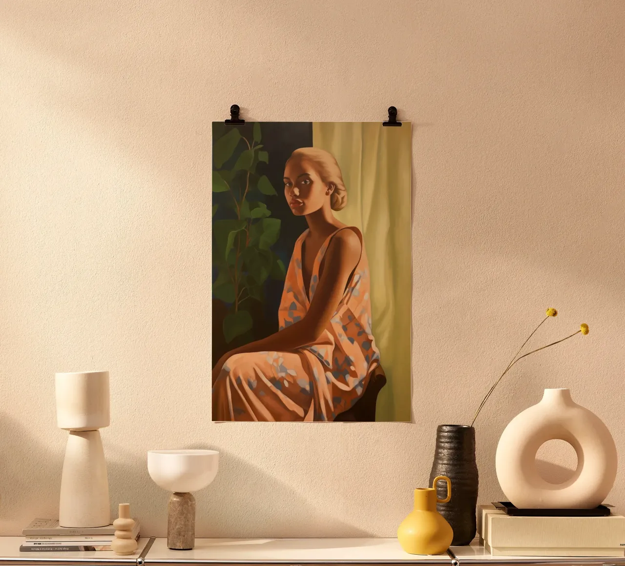 Giovane donna al mattino poster con telaio in legno da Carinaprint