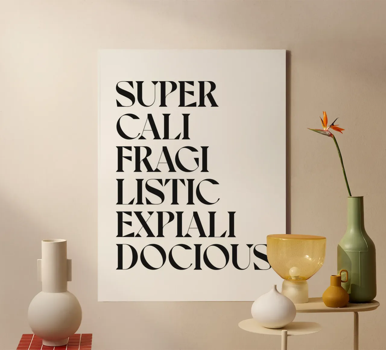 SUPERCALIFRAGILISTICEXPIALIDOCIOUS tela con Cornice a cassetta da n.4