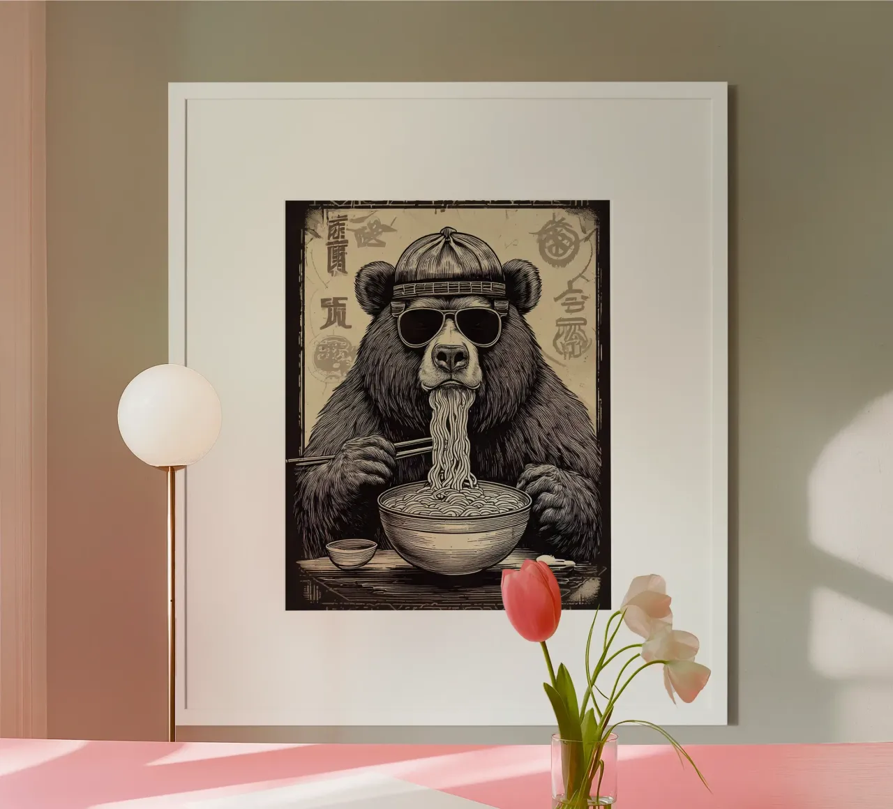 Ours miam miam poster con telaio in legno da tylerstudio