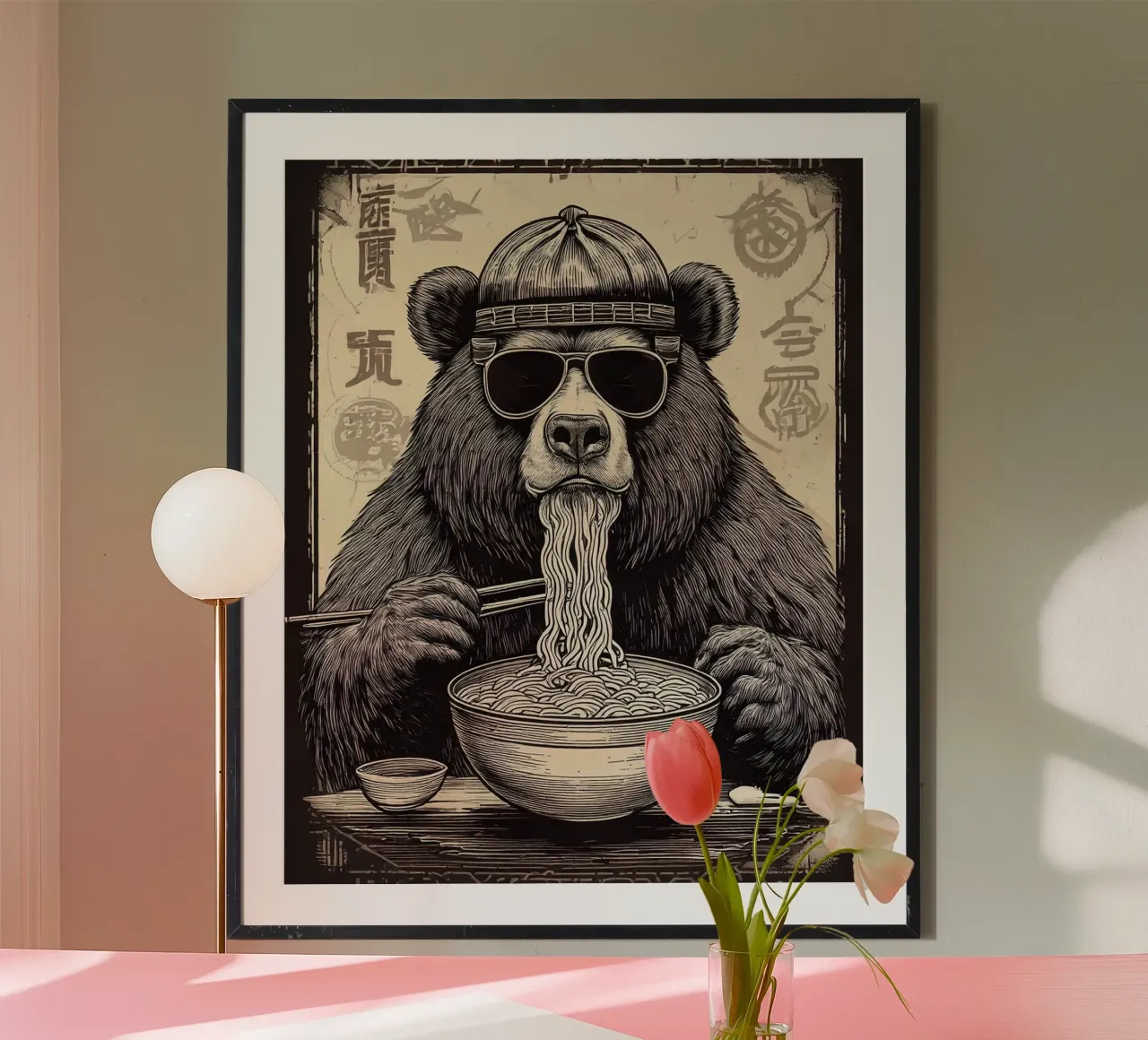 Ours miam miam poster con telaio in legno da tylerstudio