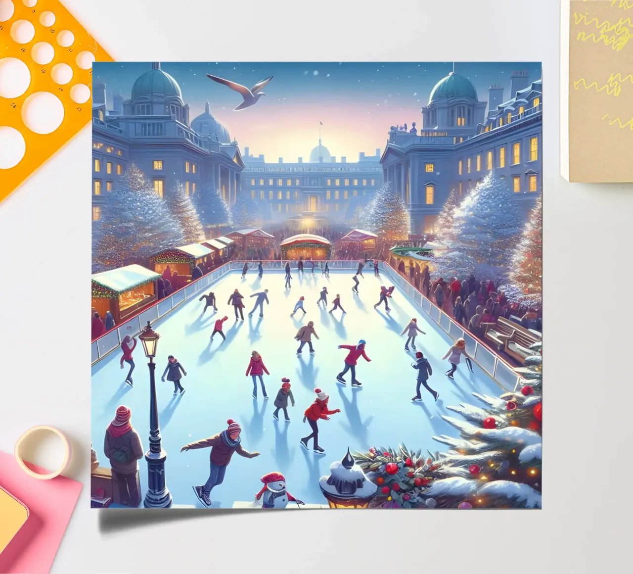 PATTINAGGIO SUL GHIACCIO DI NATALE ALLA PISTA DI GHIACCIO foglio adesivo da ARTOMATIC