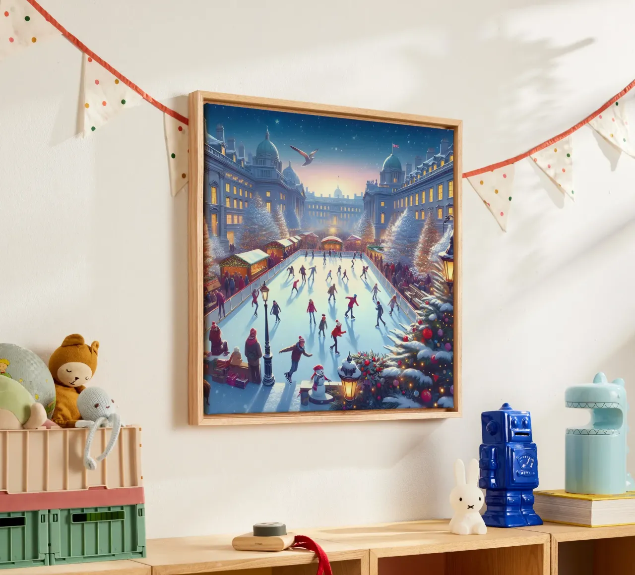 CHRISTMAS ICE SKATING AT ICE RINK canvas with Floater frame by ARTOMATIC