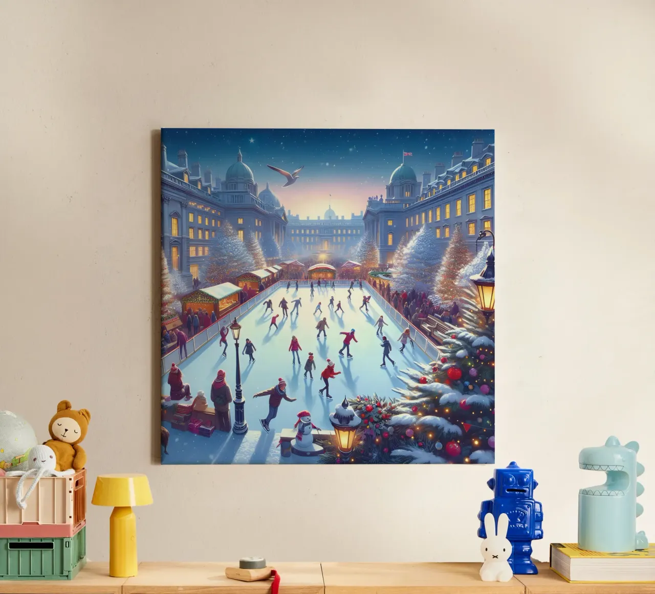 CHRISTMAS ICE SKATING AT ICE RINK canvas with Floater frame by ARTOMATIC