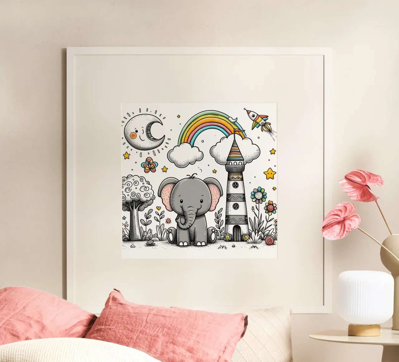 Elefante poster con telaio in legno da hunde-katzen-tiere