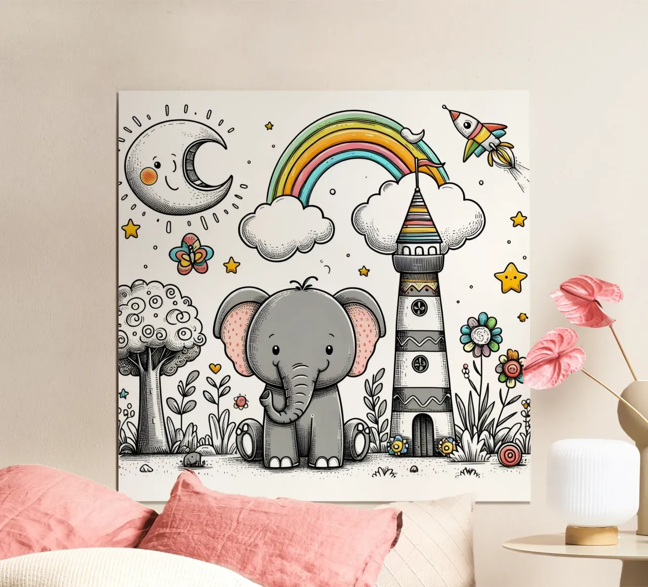 Elefante poster con telaio in legno da hunde-katzen-tiere