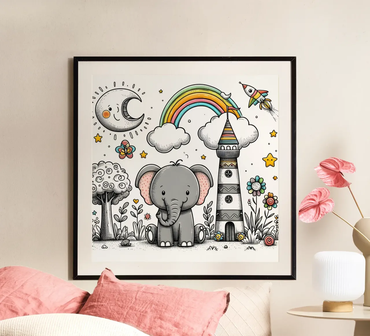 Elefante poster con telaio in legno da hunde-katzen-tiere