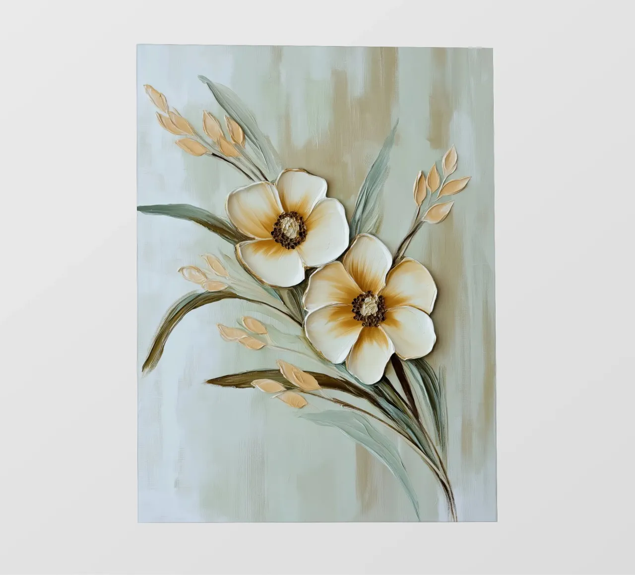Fiori beige, tortora e verdi telo in pvc da Imagine