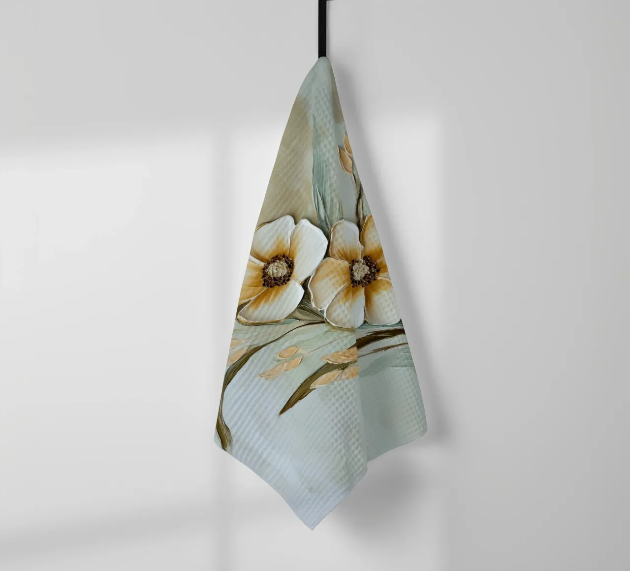 Fiori beige, tortora e verdi canovaccio da cucina da Imagine