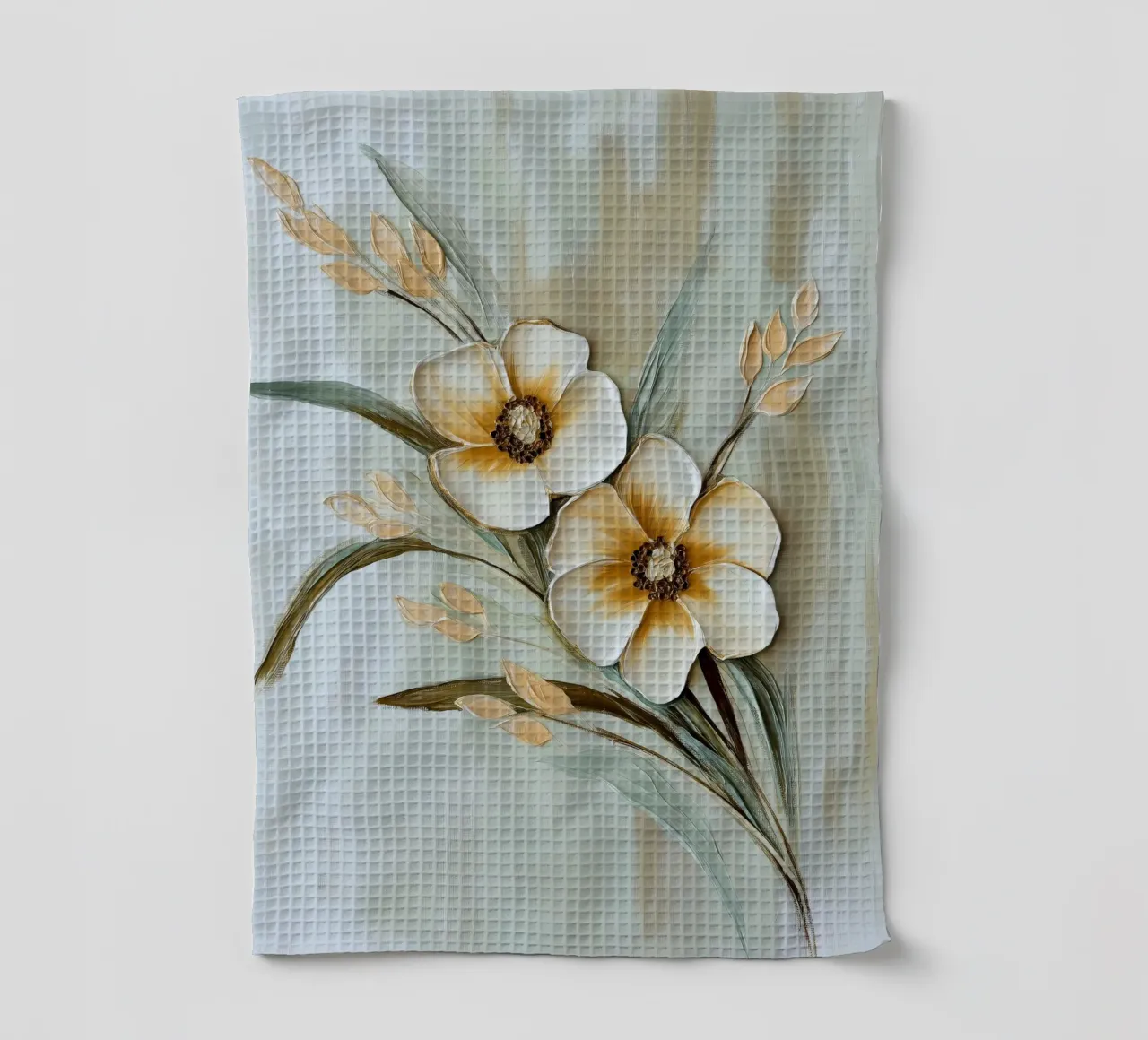 Fiori beige, tortora e verdi canovaccio da cucina da Imagine