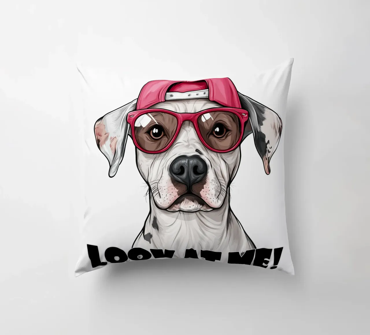 Cane con cappello e occhiali rosa cuscino da Motivate-Today