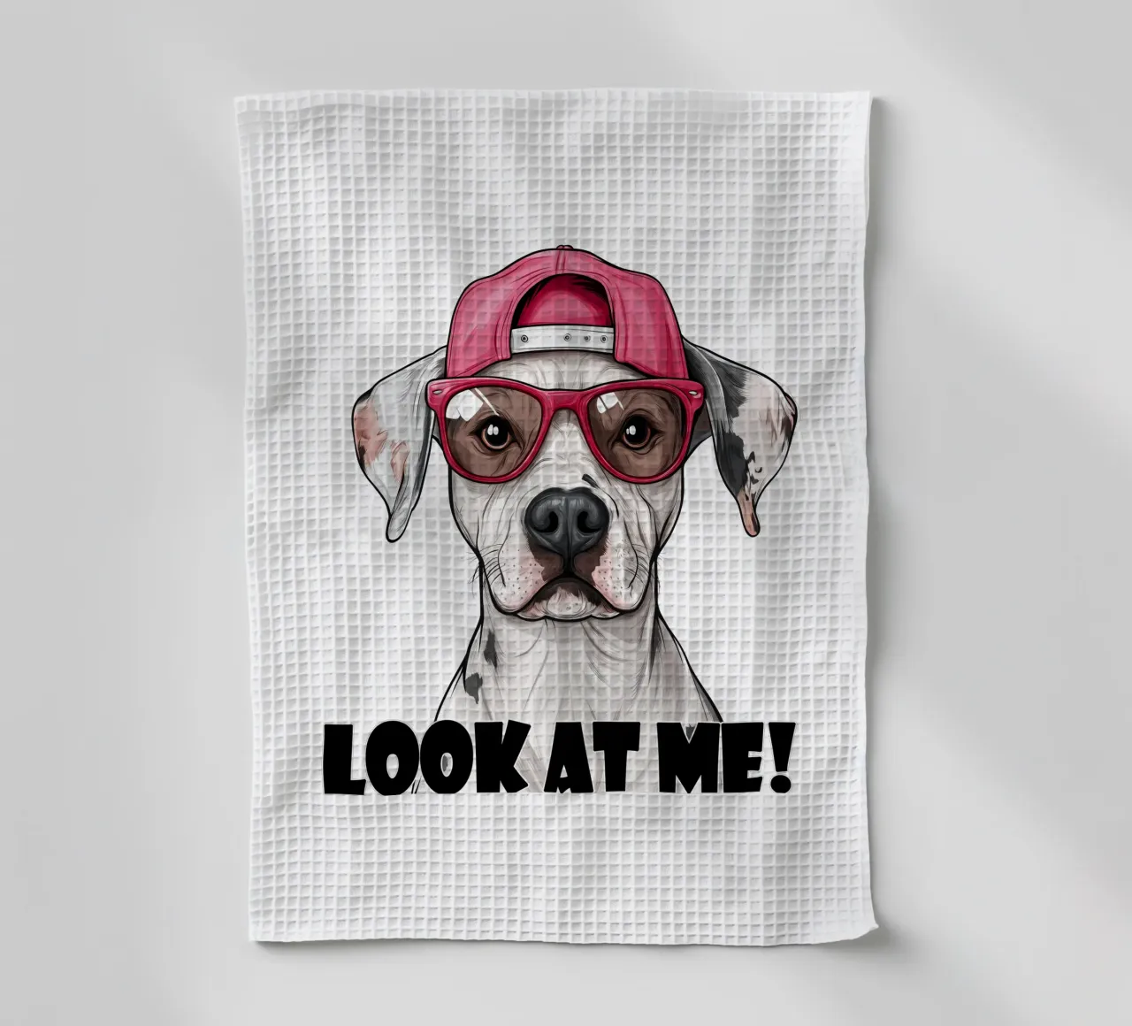 Cane con cappello e occhiali rosa canovaccio da cucina da Motivate-Today