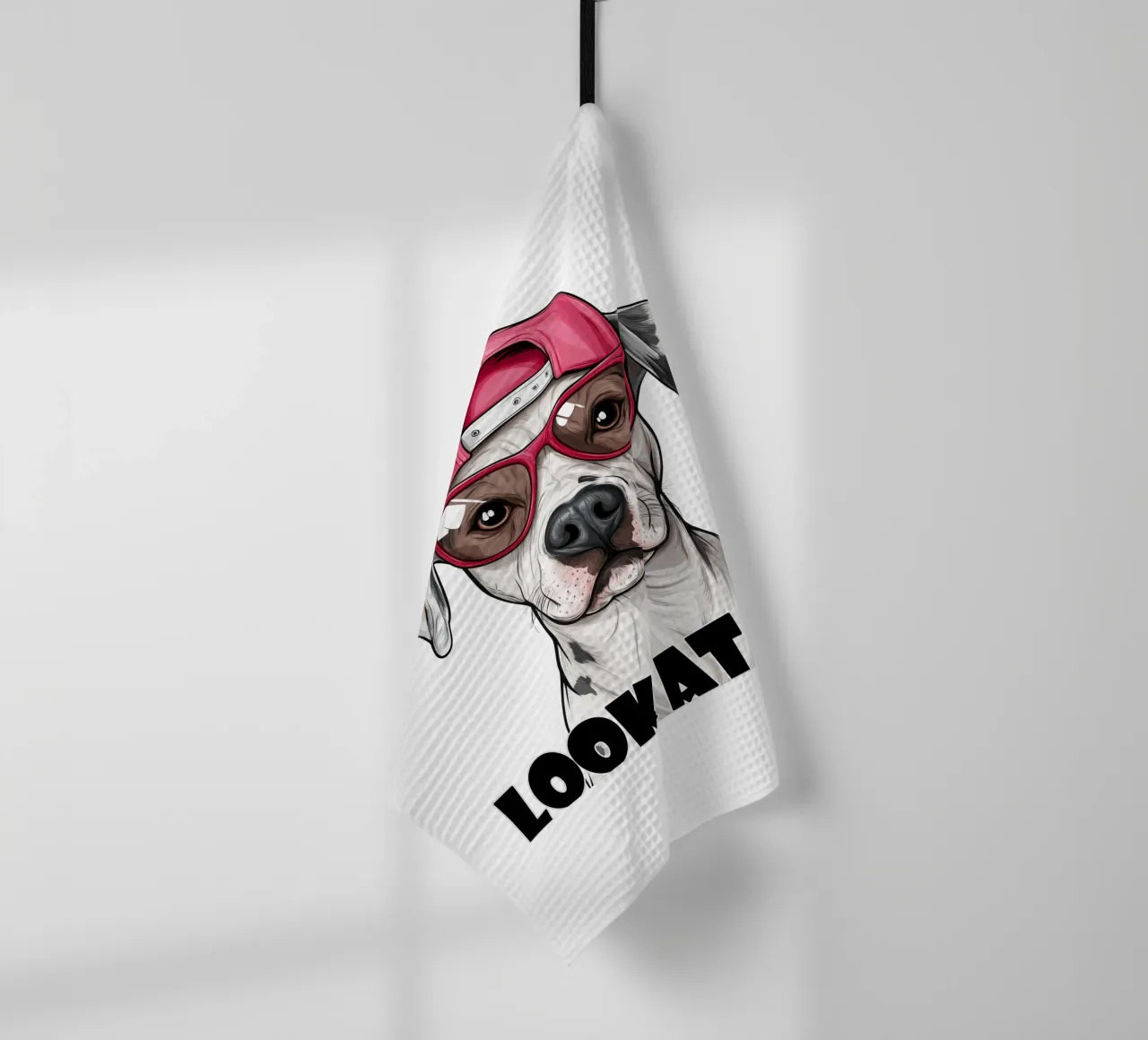Cane con cappello e occhiali rosa canovaccio da cucina da Motivate-Today