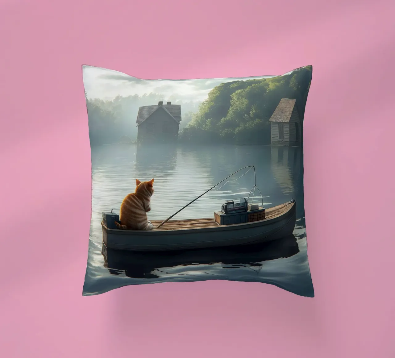 Un gatto pesca in un lago cuscino da Motivate-Today