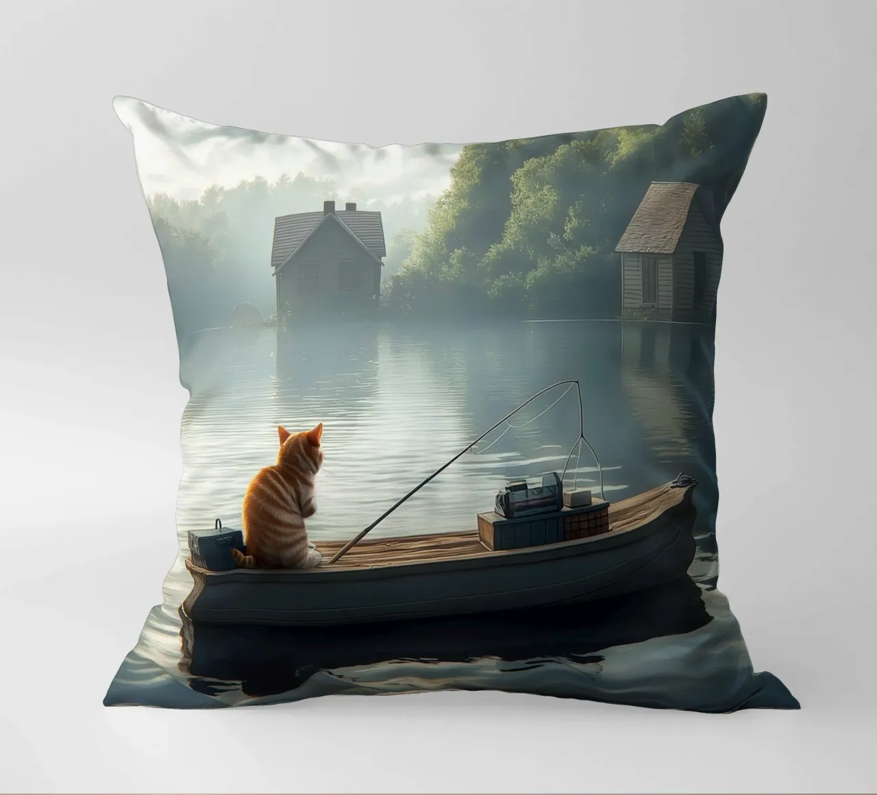 Un gatto pesca in un lago cuscino da Motivate-Today