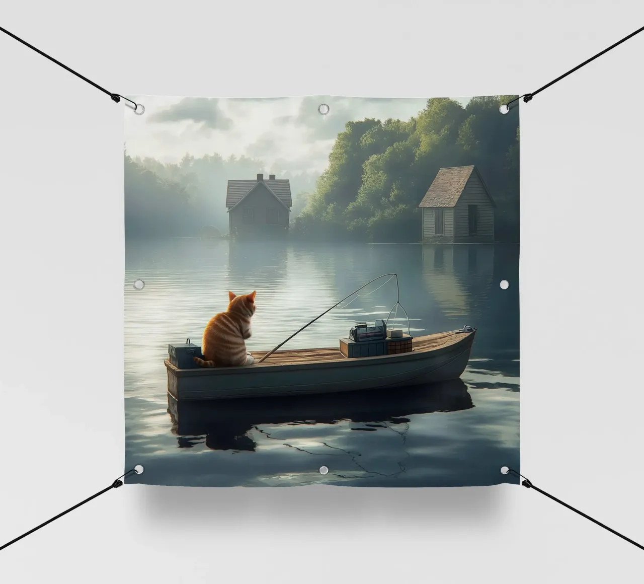 Un gatto pesca in un lago telo in pvc da Motivate-Today